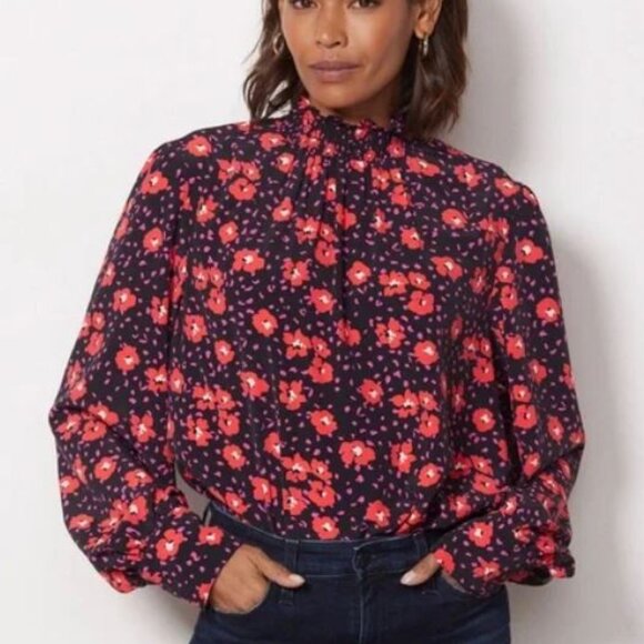 Sanctuary - "New Romance" Printed Smocked Neck Blouse - Size Small - Picture 5 of 5